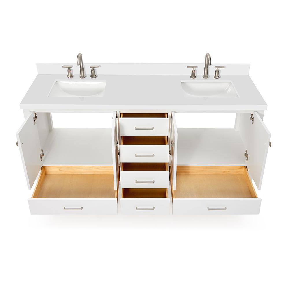 ARIEL Cambridge 73 in. W x 22 in. D x 35 in. H Bath Vanity in White with Quartz Vanity Top in White with White Basin A073DWQRVOWHT