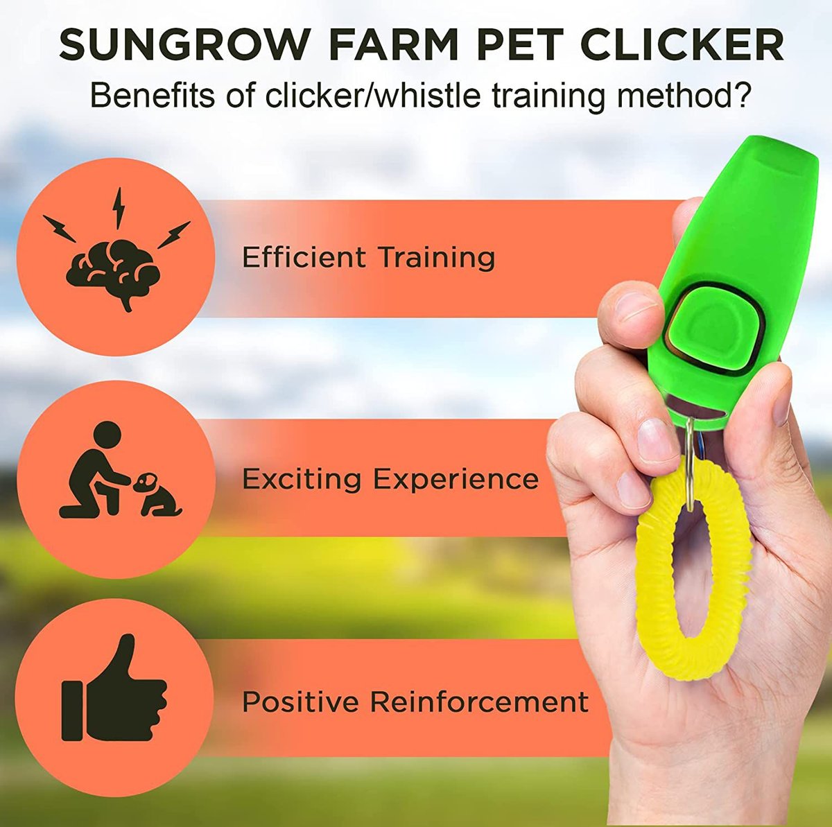 SunGrow Training Clicker and Whistle with Wrist Band Chicken， Small-Pet and Horse Communication and Behavior Correction Aid， 10 count