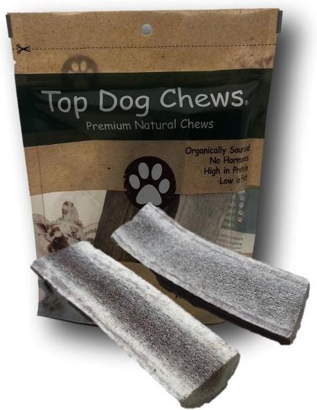 Top Dog Chews Elk Antler Split Dog Treats， Large， case of 2