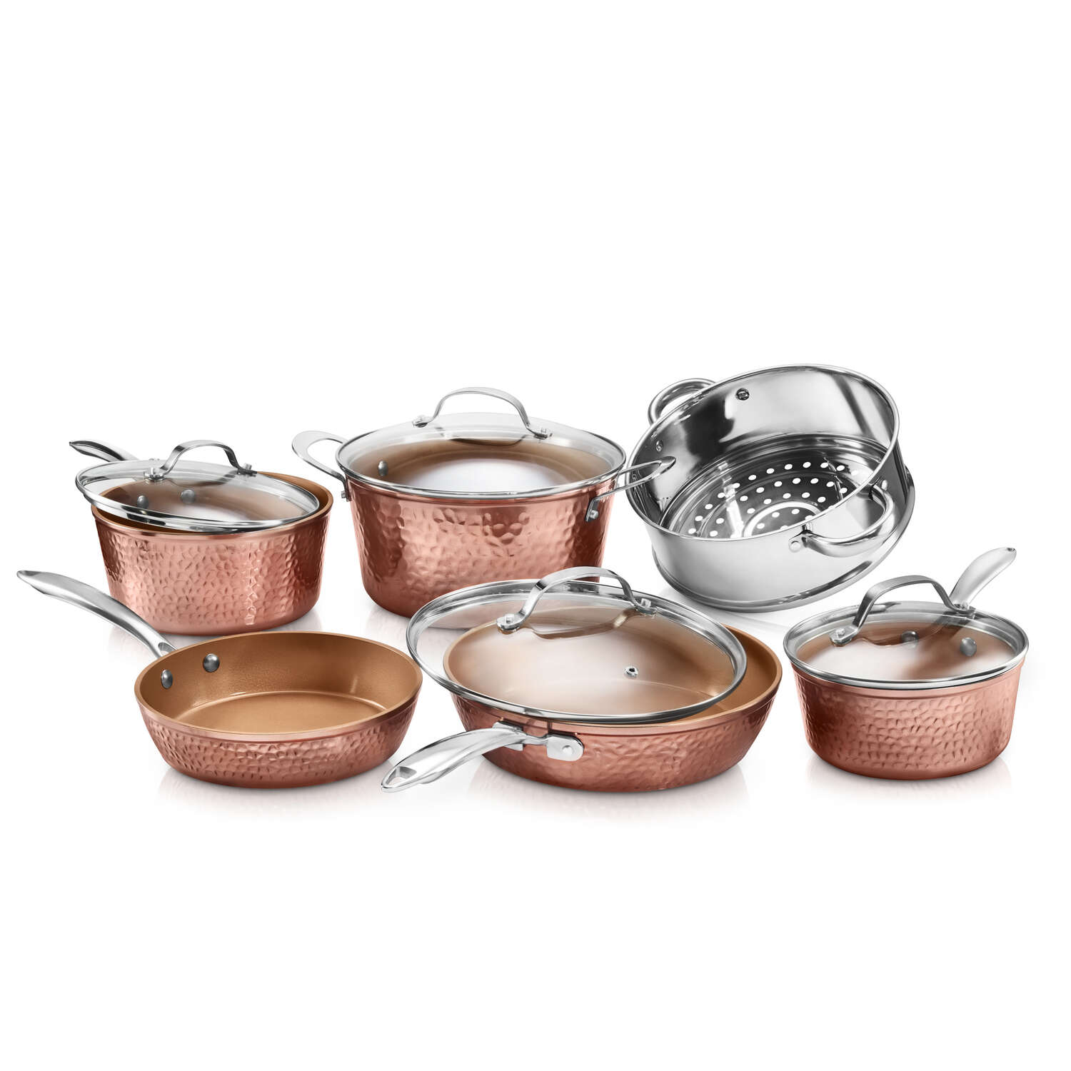 Gotham Steel Ceramic Copper Pan with Lid 10 in. Copper