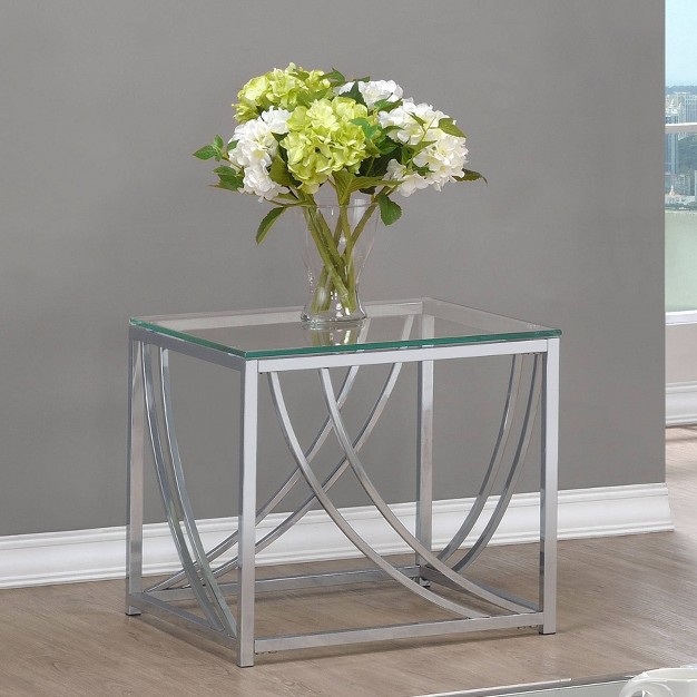 Lille Square End Table With Glass Top Chrome Coaster