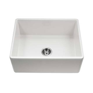 HOUZER Platus Farmhouse Apron Front Fireclay 26 in. Single Bowl Kitchen Sink in White with Dual-Mounting Options PTS-2600 WH