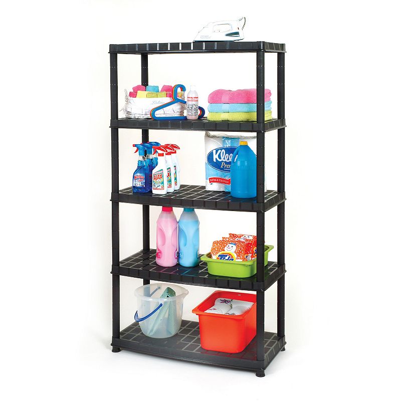 Ram Quality Products Optimo 16 inch 5 Tier Plastic Storage Shelves， Black