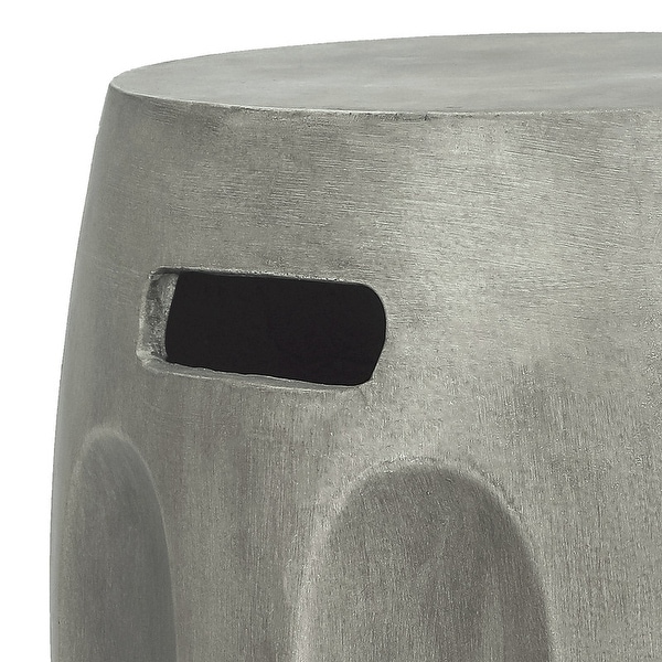 Adeco Concrete End Table with Handles Round Drum-Shaped Side Table