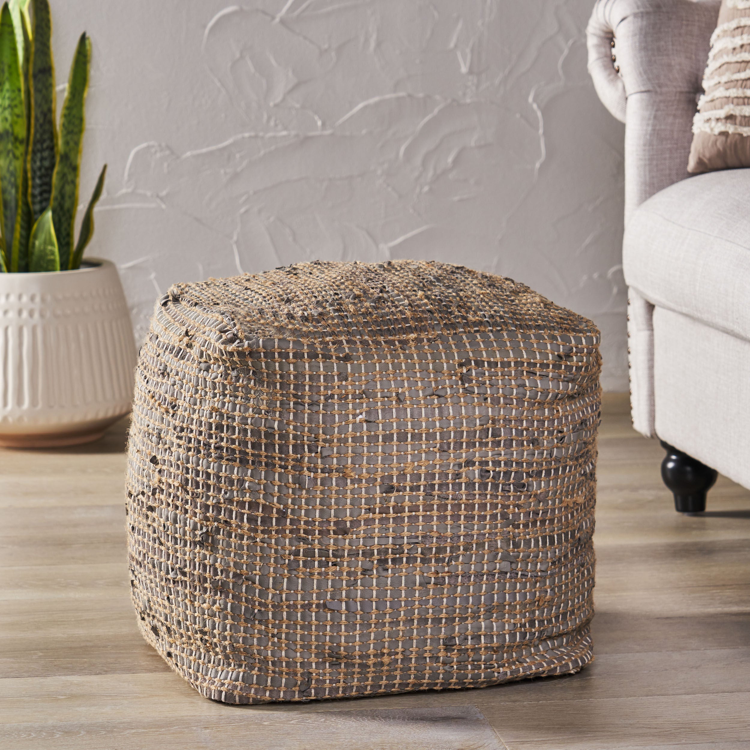 Glencoe Boho Handcrafted Fabric Cube Pouf