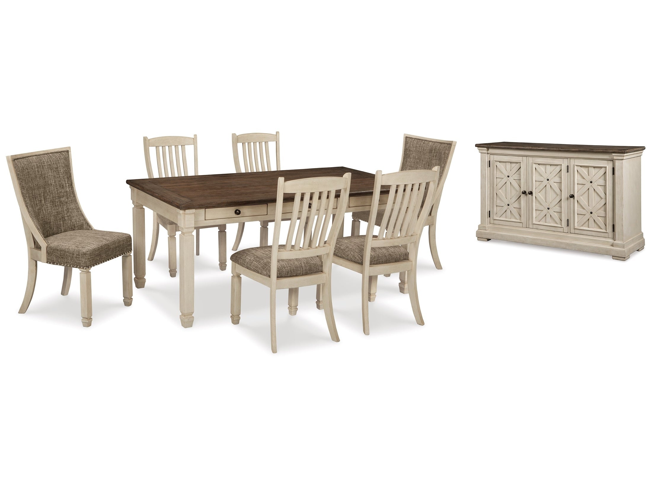 (Online Special Price) Bolanburg Two-tone Dining Table and 6 Chairs with Server