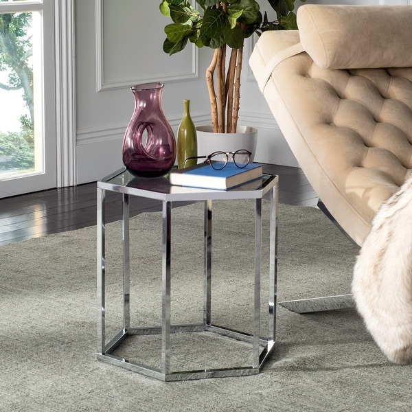 SAFAVIEH Teagan Glass Chrome End Table - 19.7