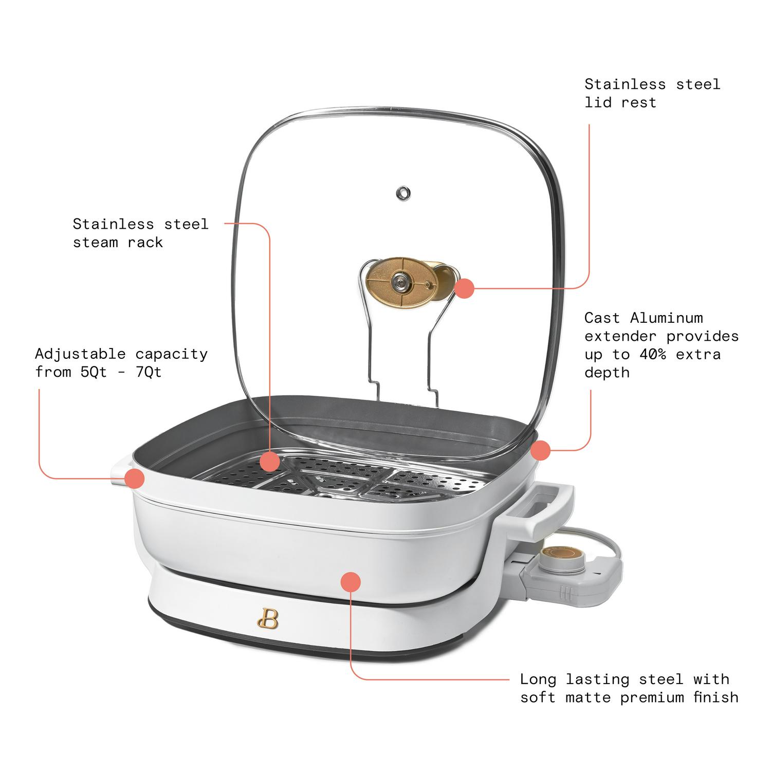 Beautiful 5in1 Electric Expandable Skillet White Icing by Drew Barrymore Up to 7 QT  Crowdfused