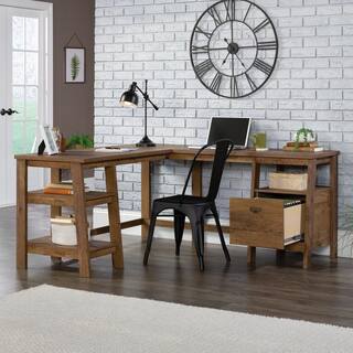 SAUDER Trestle 59.055 in. L-Shape Vintage Oak Computer Desk with File Storage 428834