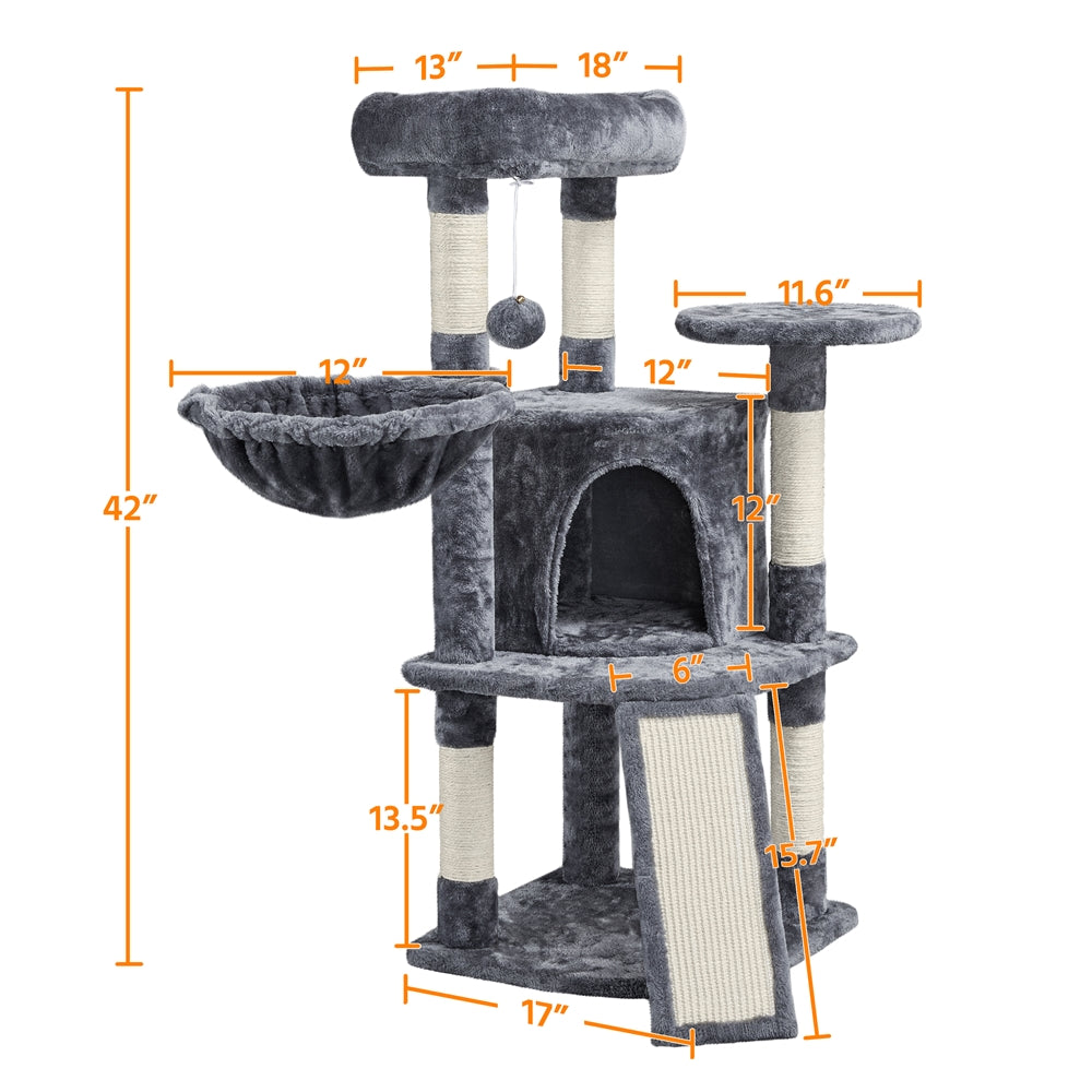 SmileMart 42"H Multilevel Cat Tree Tower with Condo and Perches, Dark Gray