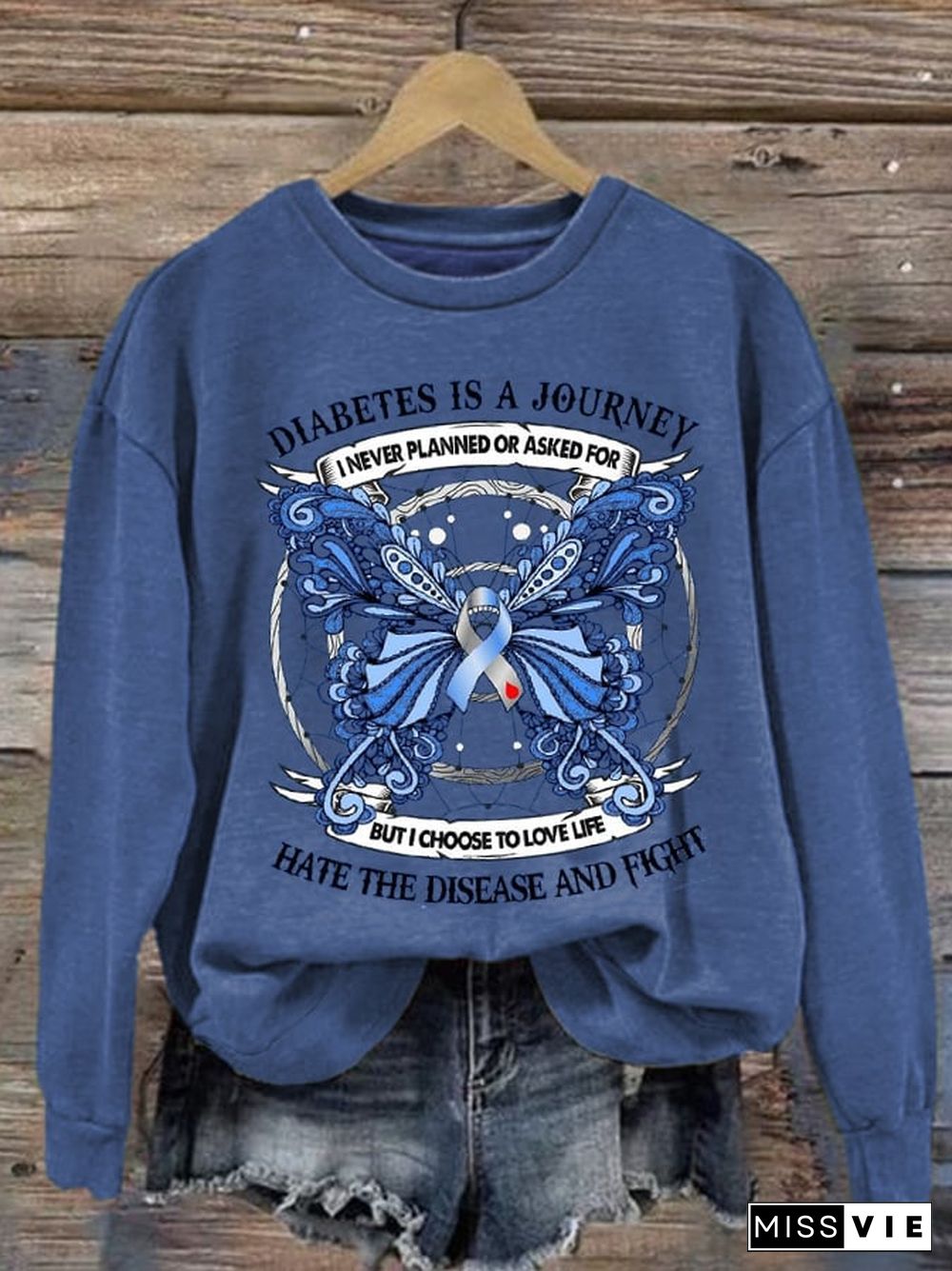 Women's Diabetes Is A Journey I Never Planned Or Asked For Print Long Sleeve Sweatshirt