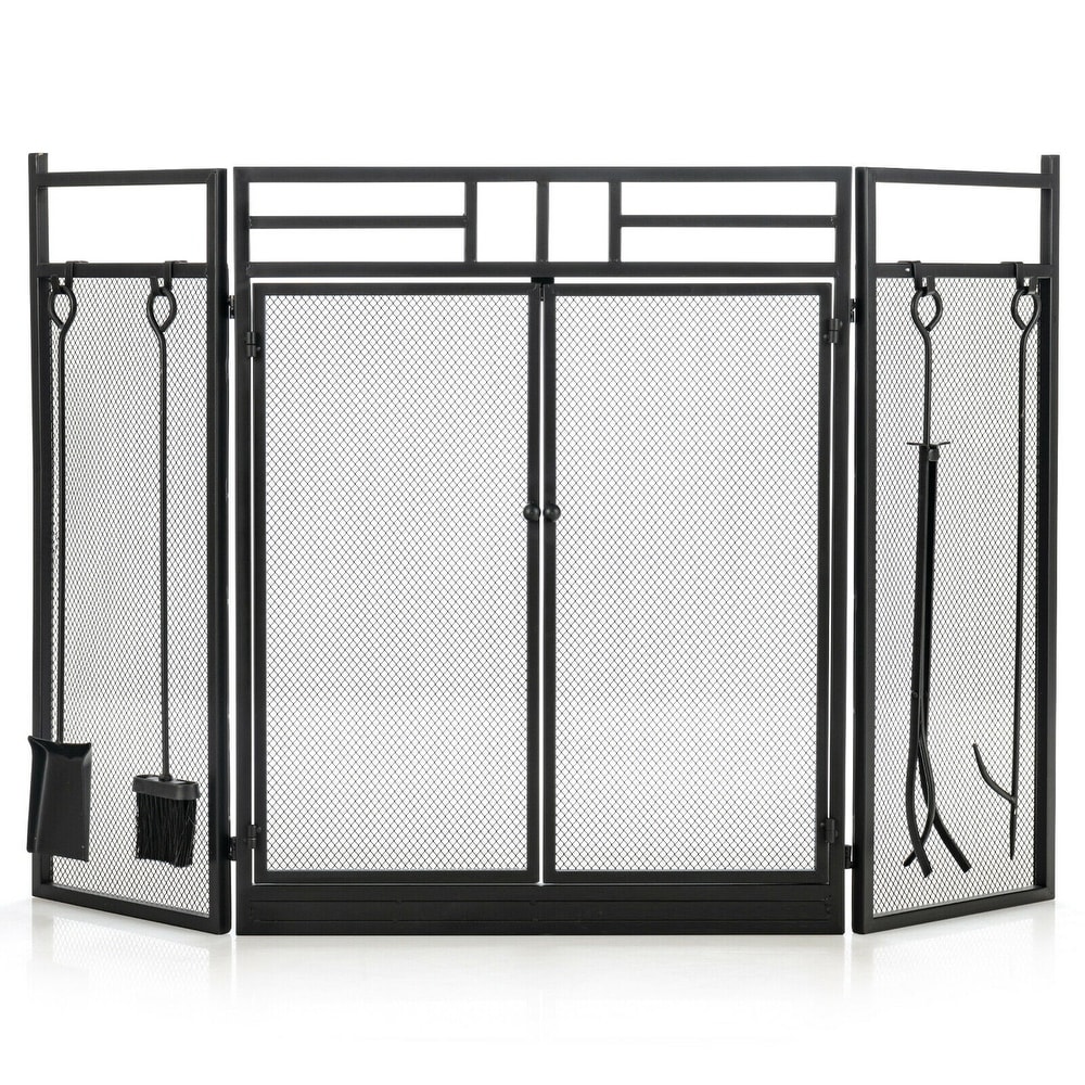 Gymax 3 Panel Folding Wrought Iron Fireplace Screen W/ Doors   4   See Details