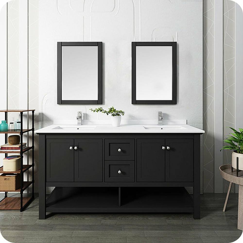 Fresca Manchester 60 in. W Bathroom Double Bowl Vanity Cabinet Only in Black FCB2360BL-D