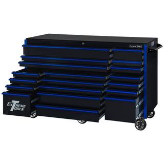 Extreme Tools RX Series 72 in. 19 -Drawer Roller Cabinet Tool Chest in Black with Blue Handles RX722519RCBKBU-X