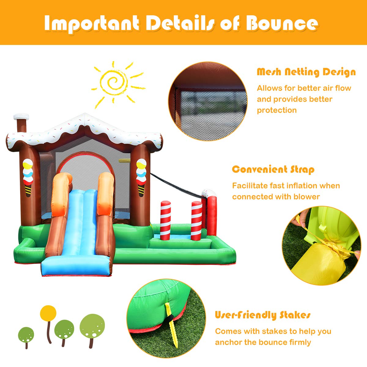 BOUNTECH Inflatable Bounce House, Snow House Bouncy Castle with 480W Air Blower, Large Jump Play Area