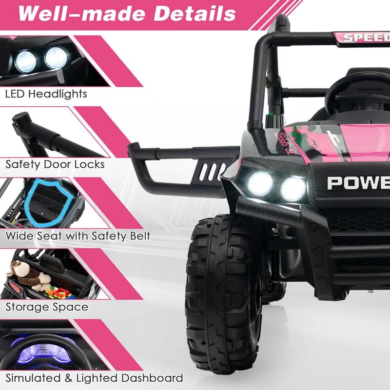 12V Kids Ride On UTV Battery Powered Electric Off-Road Buggy with Remote Control, LED Headlights & Music