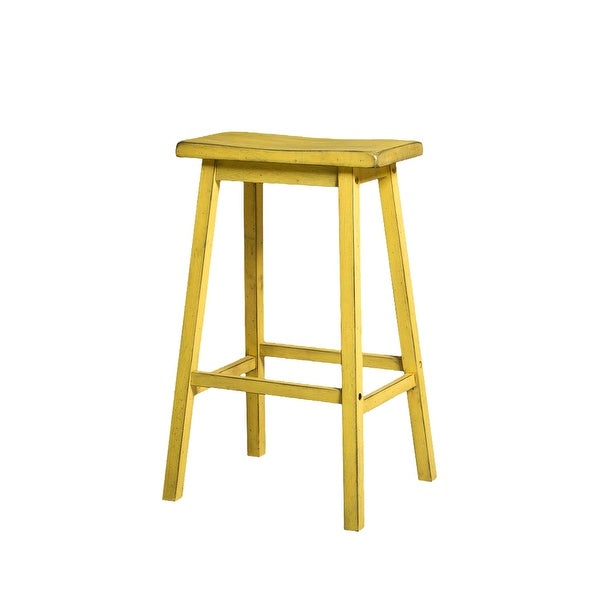 29 in. Yellow Wooden Bar Stool with Saddle Design Seat(Set of 2)