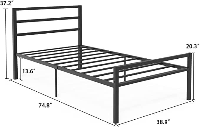 Twin Metal Bed Frame with Headboard and Footboard, 14 Inch Twin Platform Bed Frame with Storage, Heavy Duty Steel Twin Frame Bed, No Box Spring Needed for Boys Girls Twin Size, Black