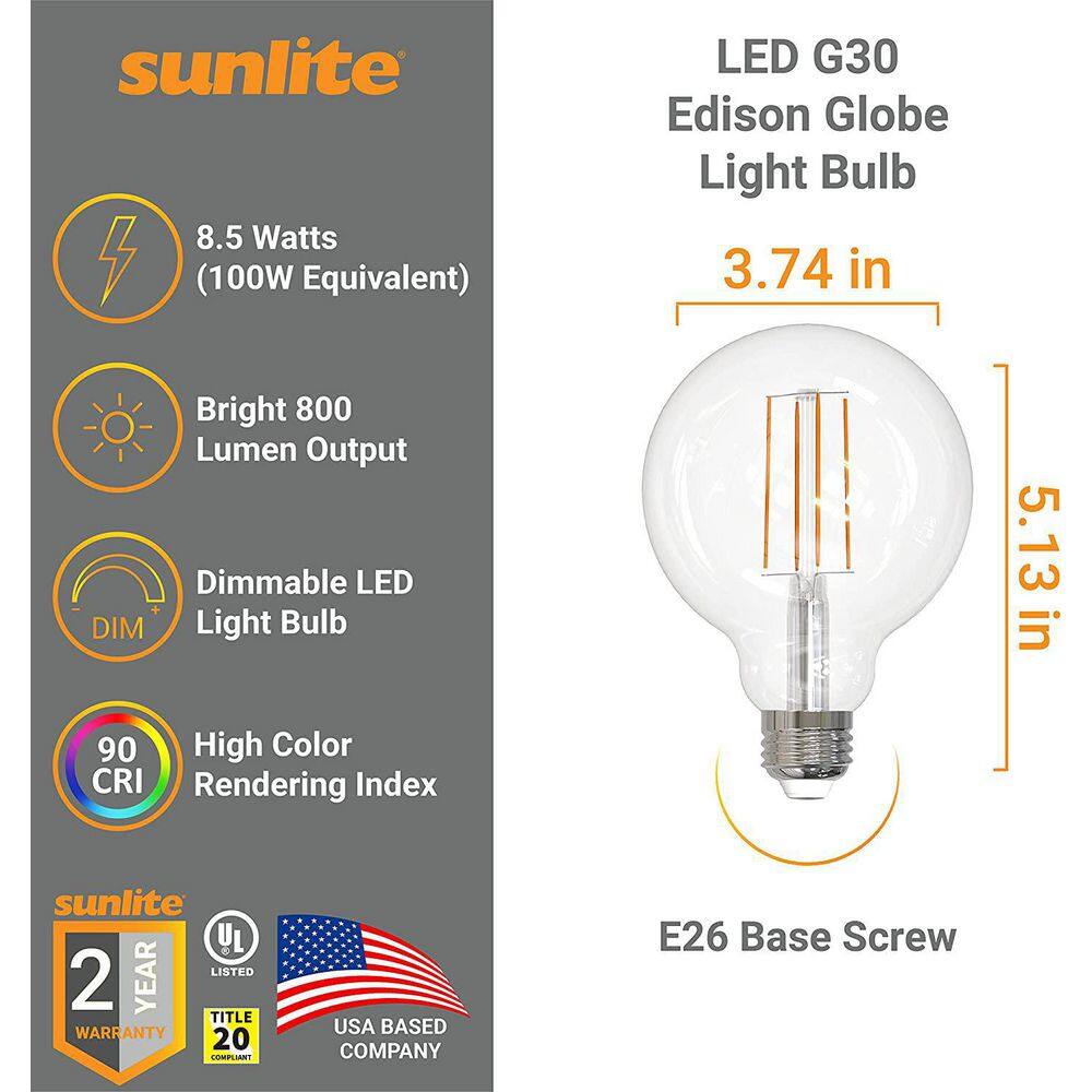 Sunlite 100-Watt Equivalent E26 Dimmable Edison Filament Decorative Clear G25 Globe LED Light Bulb 2700K in Warm White (4-Pack) HD03718-4