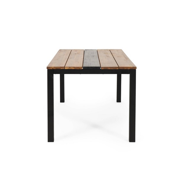 Lindsey Rectangular Outdoor Modern Industrial Acacia Wood Dining Table Teak black Christopher Knight Home