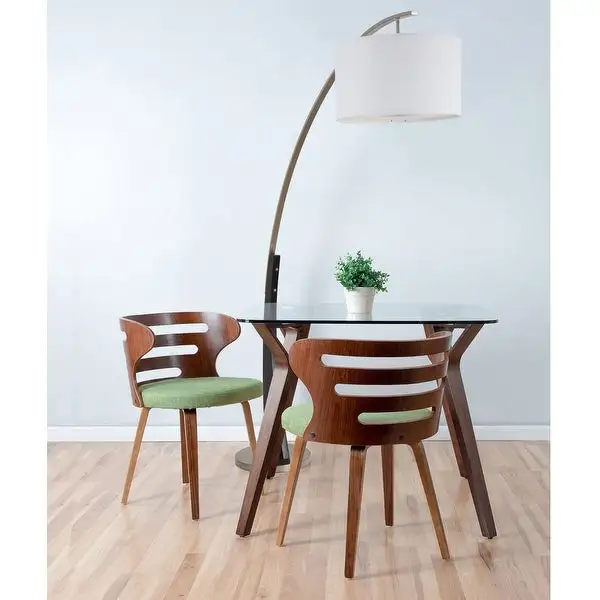 Q-Max Arched Floor Lamp with Drum Shade and Unique Black Wood Pole Base with Metal Base