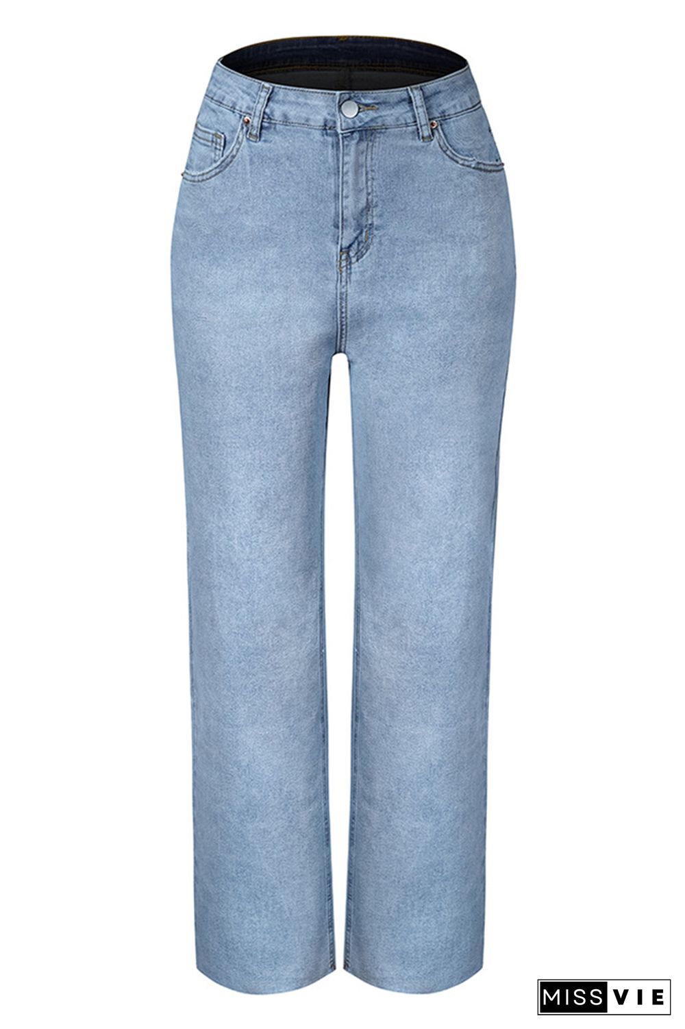 Washed Blue High Waist Wide Leg Jeans