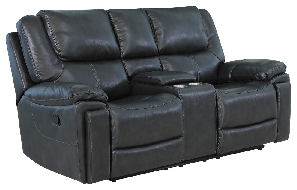 Aiden 2 Piece Leather Air Reclining Sofa With Console Loveseat   Contemporary   Living Room Furniture Sets   by Luxuriant Furniture  Houzz