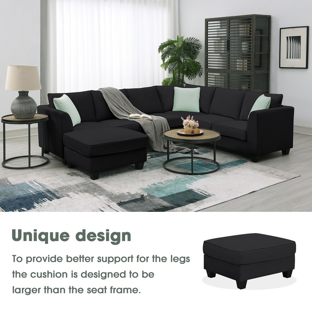 112 inch Sectional Sleeper Sofa Living Room Sets with 7 High Quality Seats and 3 Pillows  L Shape Fabric Cushions Couches