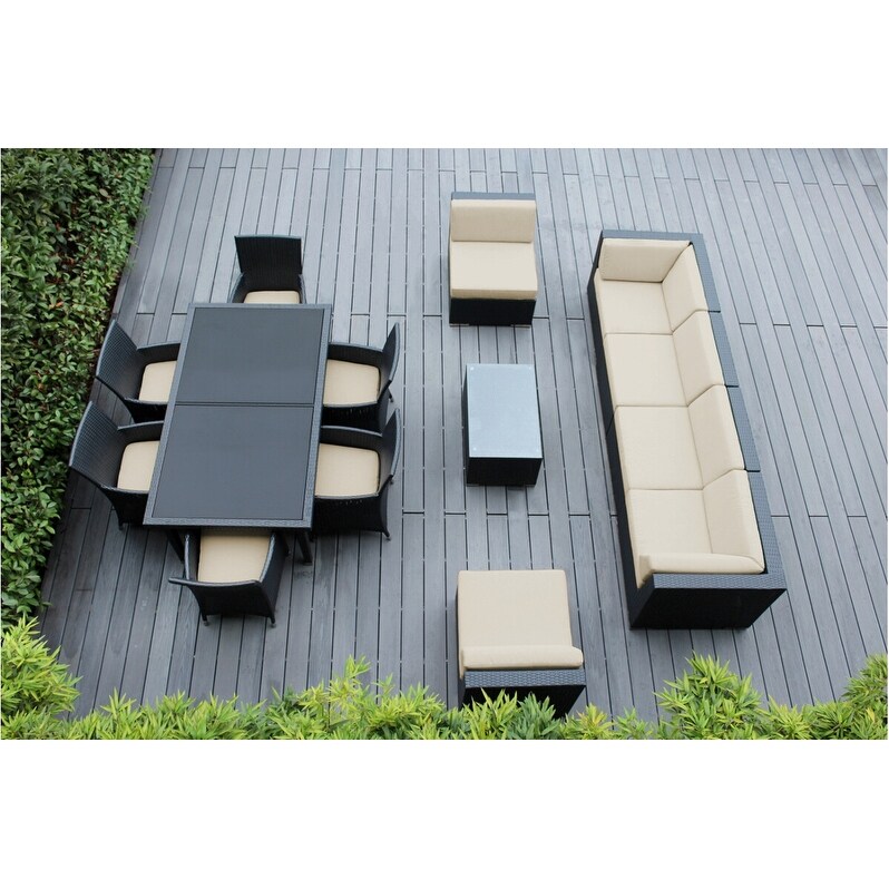 Ohana Outdoor Patio 14 Piece Black Wicker Sofa and Dining Set