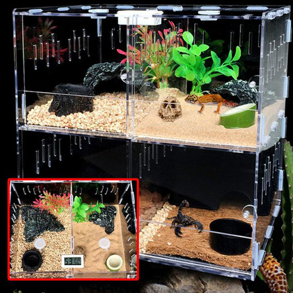 Miumaeov 4 Grids Acrylic Reptile Terrarium Lizard Cage Tank Climbing Pet Box Spider Snake