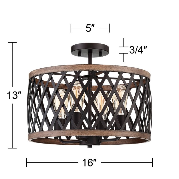 Wide Bronze Woodgrain 4 light Open Cage For Bedroom Living Room