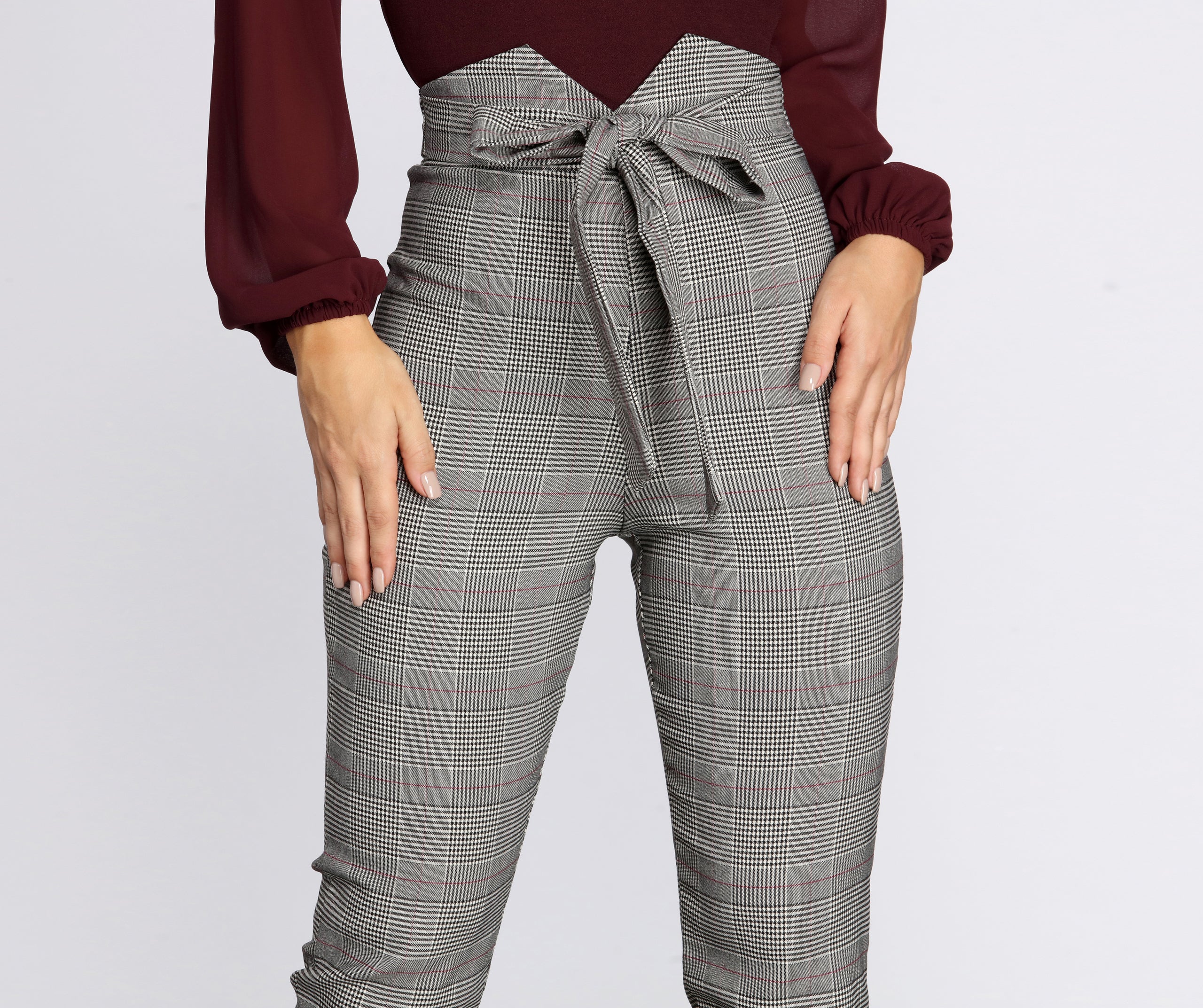 Glen Check Skinny Woven Pants