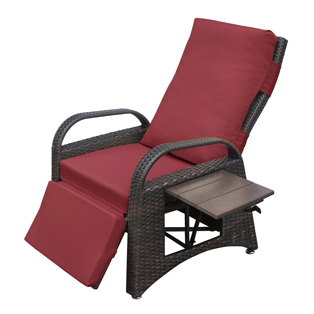 Outdoor Recliner Chair PE Wicker Adjustable Reclining Lounge Chair