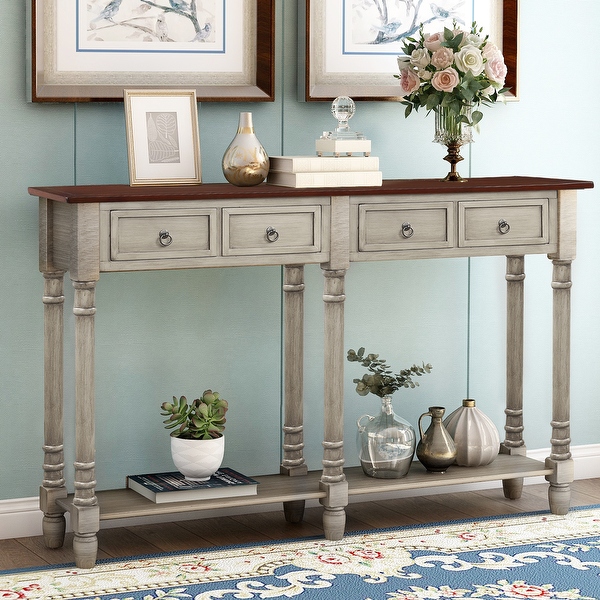 Nestfair Rectangular Console Table with Drawers and Shelf