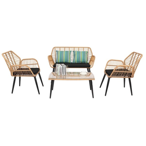 Wicker Rattan Chair Four-Piece Patio Furniture Set - Overstock - 34781081