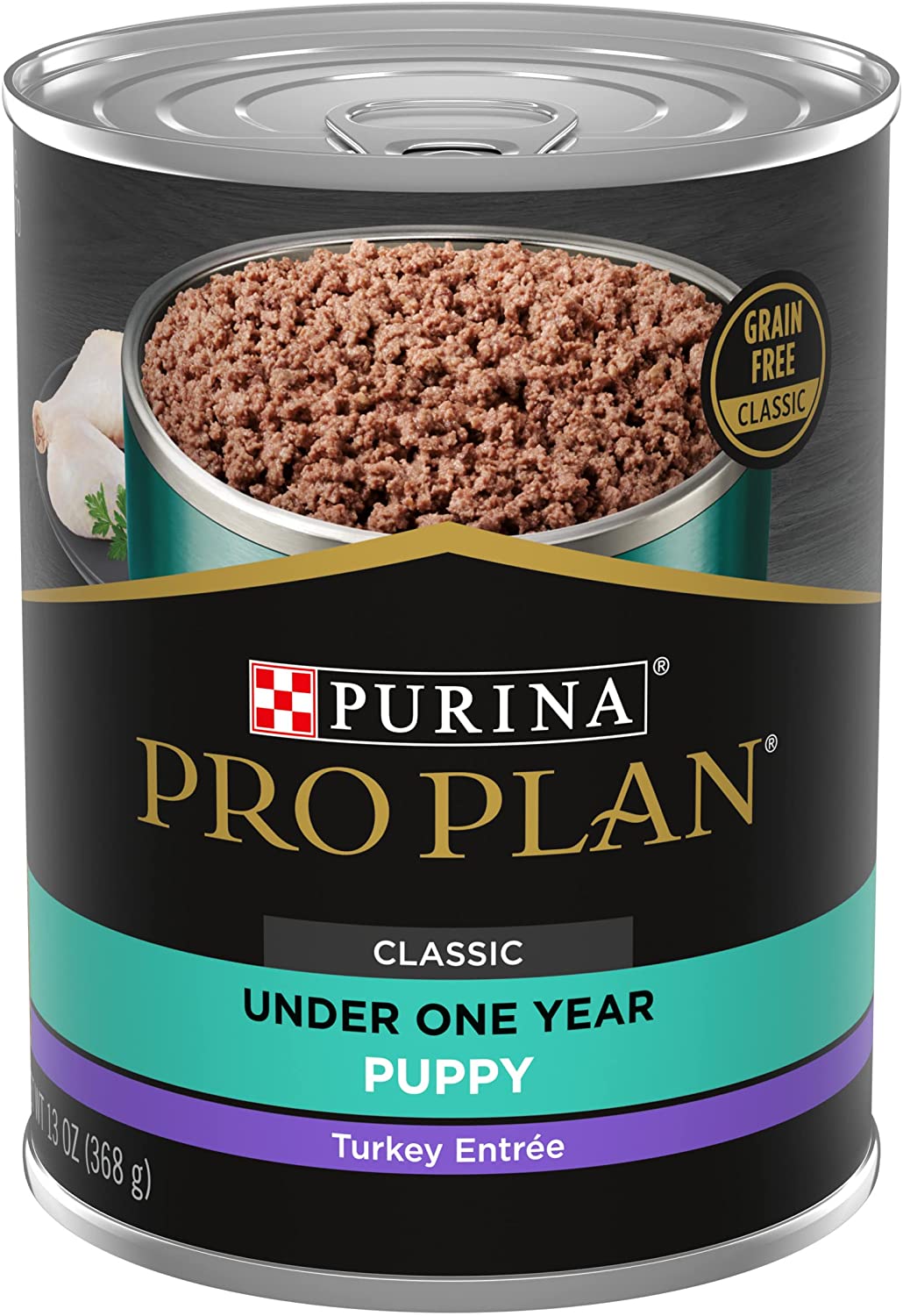 Purina Pro Plan High Protein Puppy Food Wet， Classic Turkey Entree 13 oz. Cans case of 12