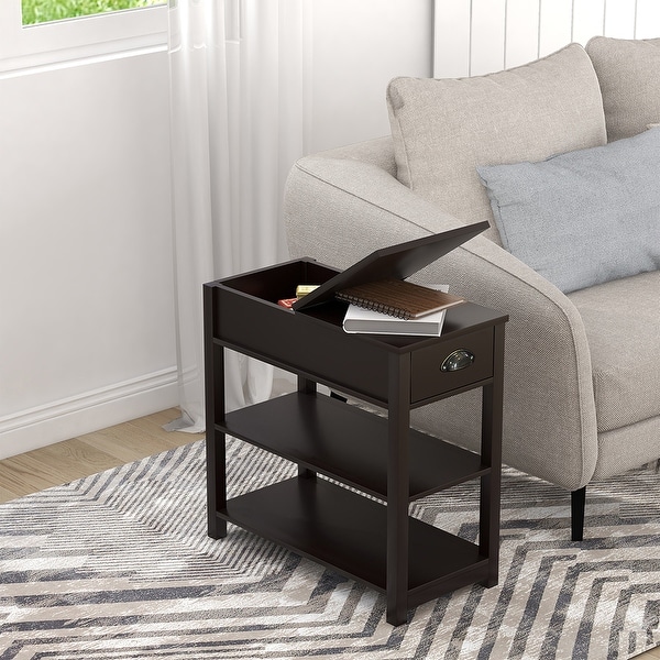 Flip Over Design Side Table with Drawers and Bottom