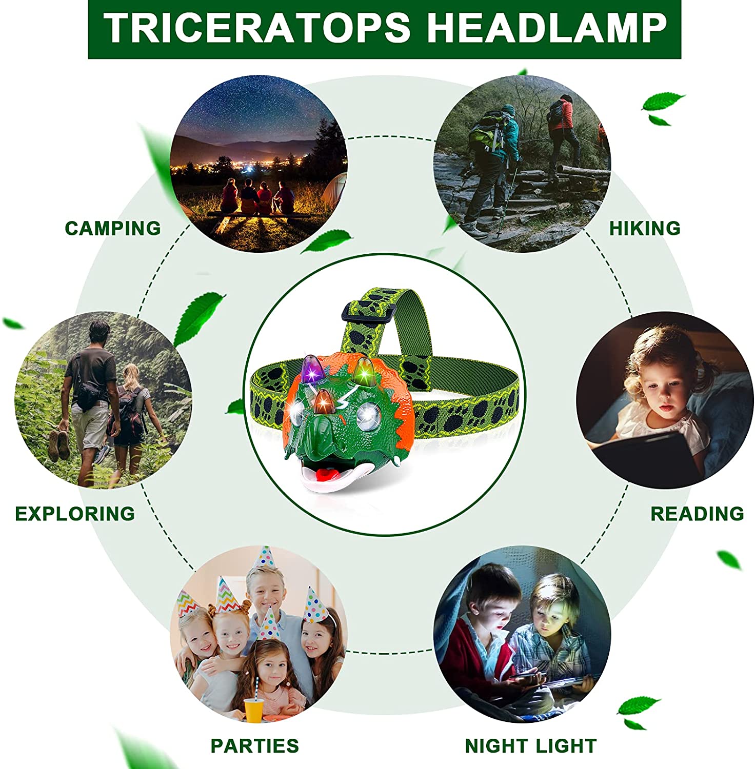 Triceratops LED Headlamp - Dinosaur Headlamp for Kids Camping Essentials