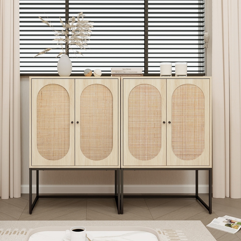 Rattan 2 Door High Cabinet Built in Adjustable Shelf