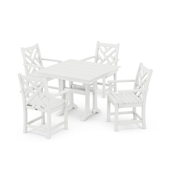 Polywood Chippendale 5-Piece Farmhouse Trestle Arm Chair Dining Set PWS641-1