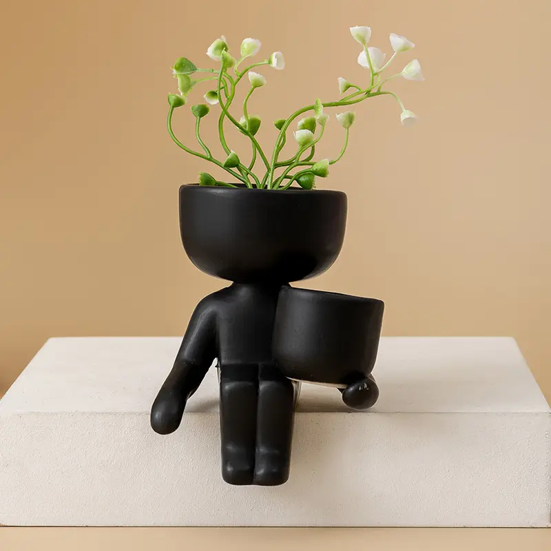 Ceramic Plant Pot Creative Human Shaped Mini Cactus Pot Mini Succulent Flower Planter for Desktop Home Decor Usage