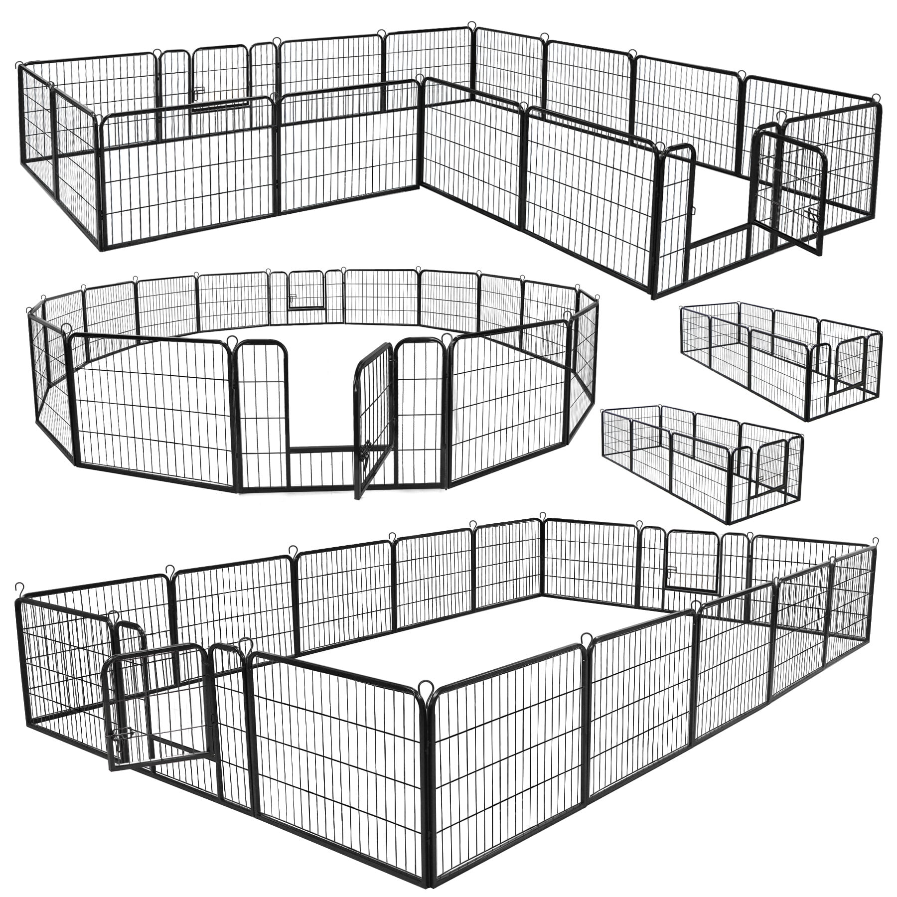 HomGarden 16 Panels 24'' Height Large Dog Playpen， Portable Puppy Exercise Pen Indoor Outdoor Dog Fence W/ Doors