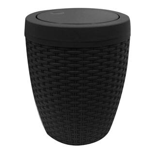 Modern Homes MH 7L Round Bath Waste Basket with bag hiding lid 7L in Black 67579