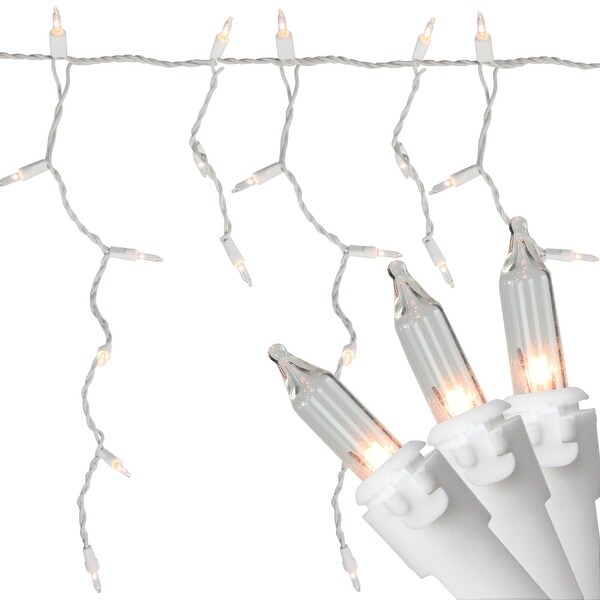 50Count White Icicle Mini Christmas Light Set 10.75' White Wire