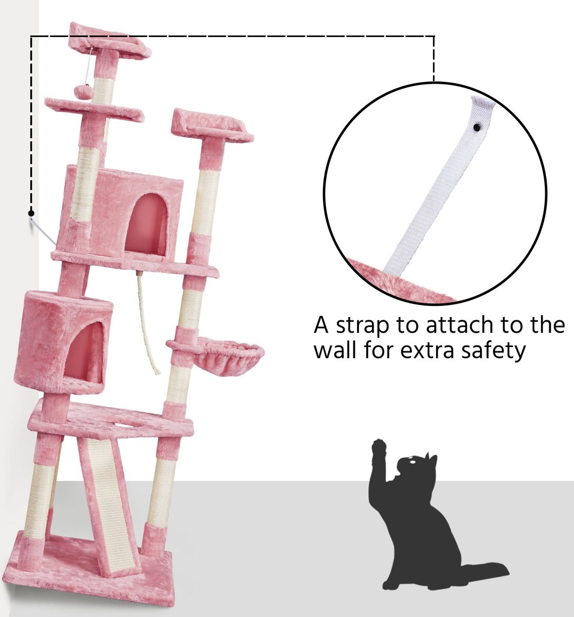 Yaheetech 79-in Plush Cat Tree and Condo， Pink， Large