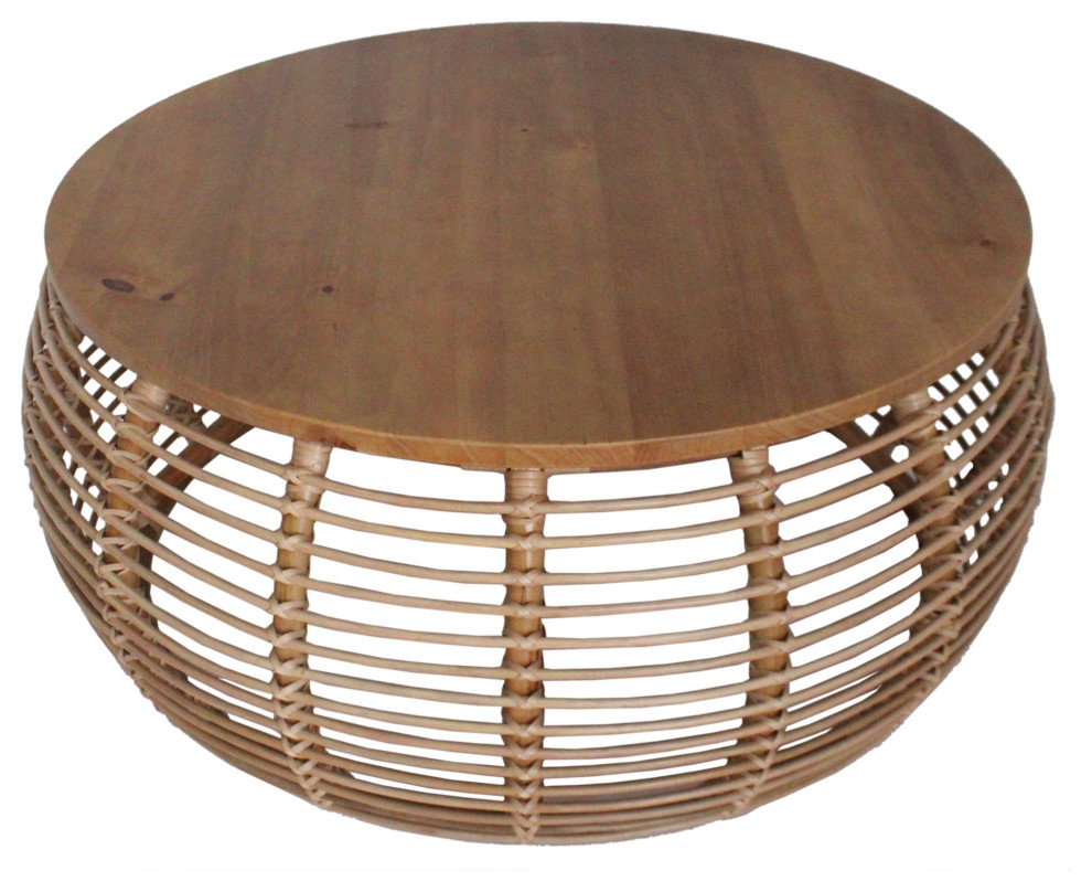 Iris Rattan Round Coffee Table   Honey   Tropical   Coffee Tables   by VirVentures  Houzz