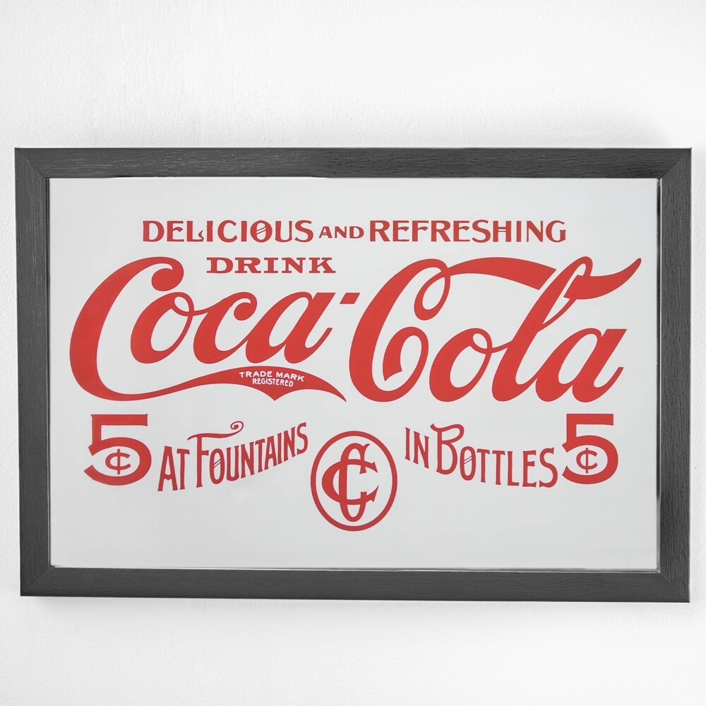 Officially Licensed Drink Coca Cola Screen Printed Framed Accent Mirror for Man Cave  Bar  Garage (10\