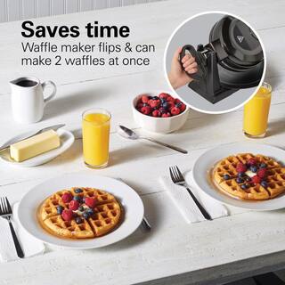 Hamilton Beach 1300 W Double Waffle Black Rotating Belgian Waffle Maker with Removable Plates 26201