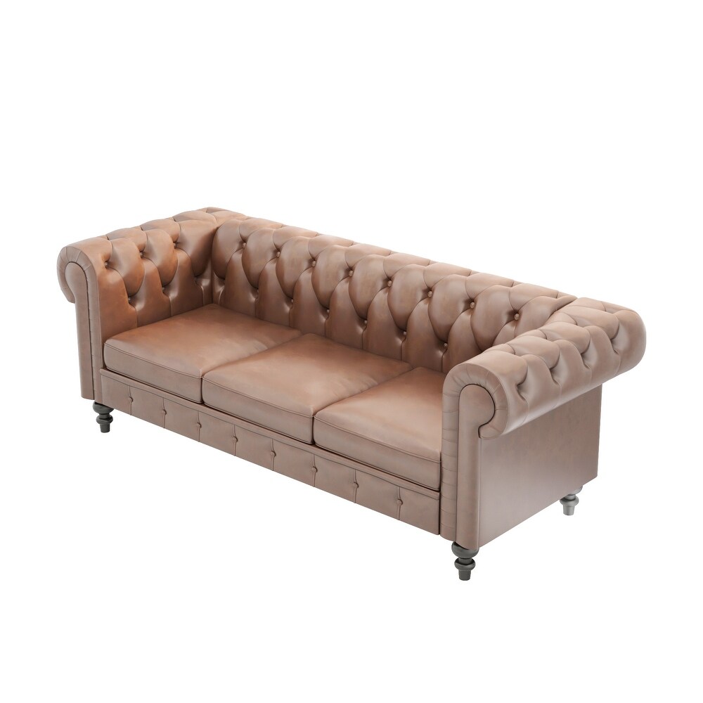 Chesterfield Tufted Cognac Brown Sofa