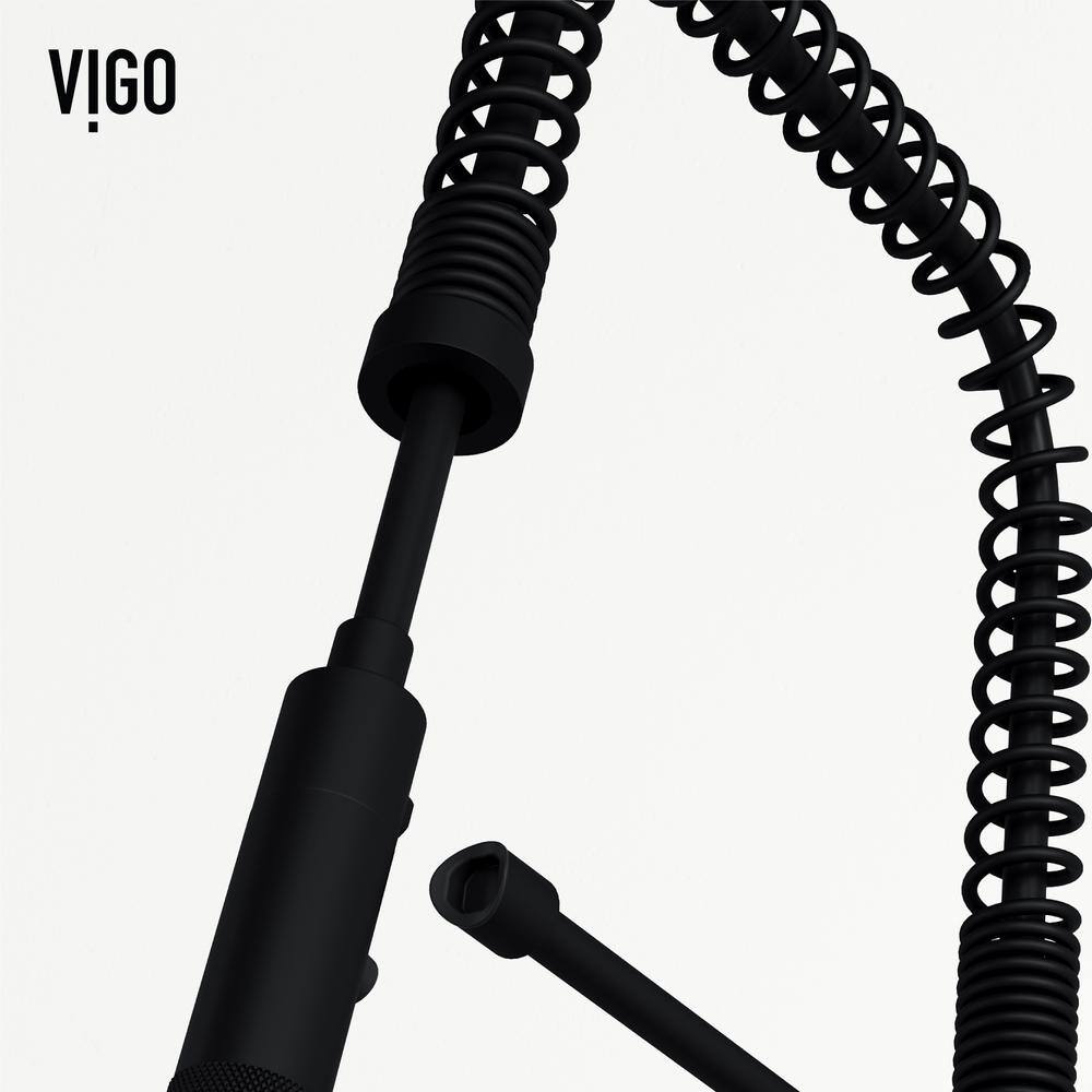 VIGO Sterling Single Handle Pull-Down Sprayer Kitchen Faucet Set with Deck Plate in Matte Black VG02037MBK1